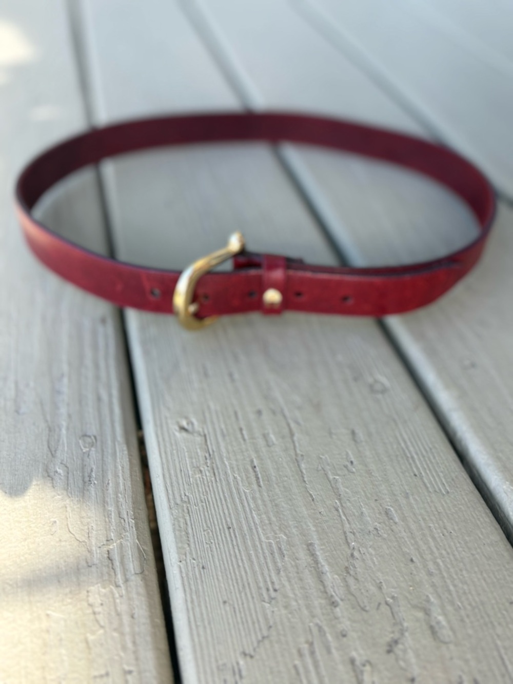 ETIENNE AIGNER Burgundy 1” Width Leather Belt with Gold Buckle, Size: M 30-34 - Picture 2 of 7